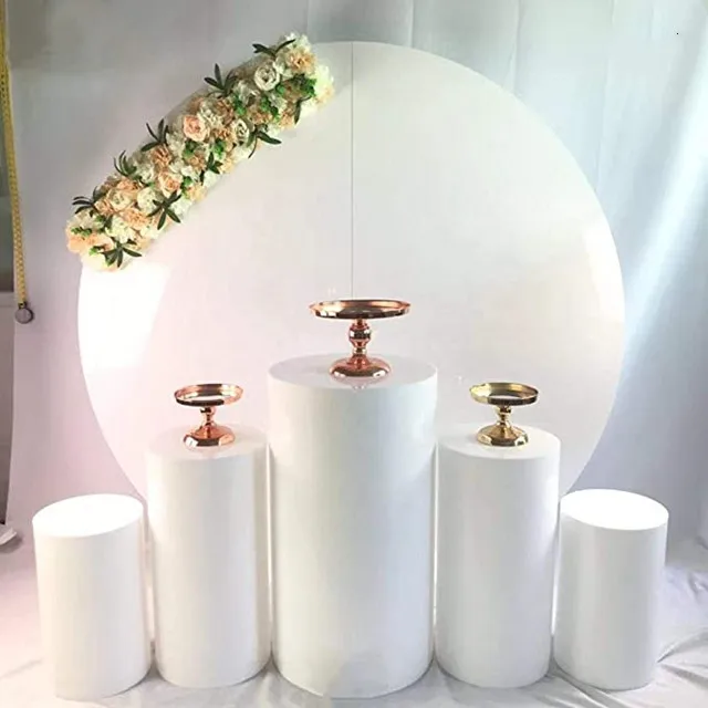 

5pcs/set)Cylinder Display Backdrops And Stands White Round Acrylic mental Cake Plinths yudao632