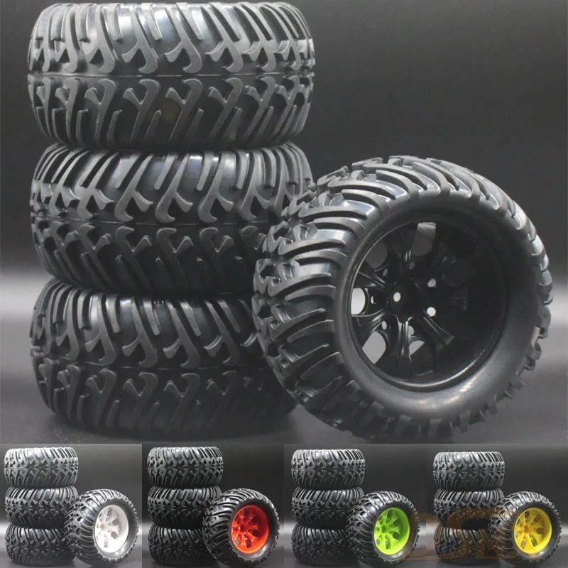 4pcs 5 colors RC Rubber Sponge Tires Tyre Wheel Rim HSP 1:10 Monster Bigfoot Truck 88005 HSP 94111 94108 94188