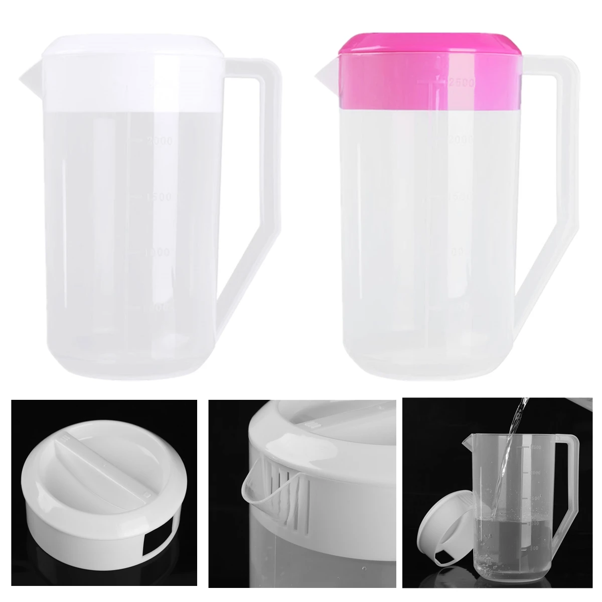 2500ML Large Water Pitcher Jug Capacity Food Grade Plastic Measuring Water Kettle Jug  with Lid Handle Portable for Home Pitcher