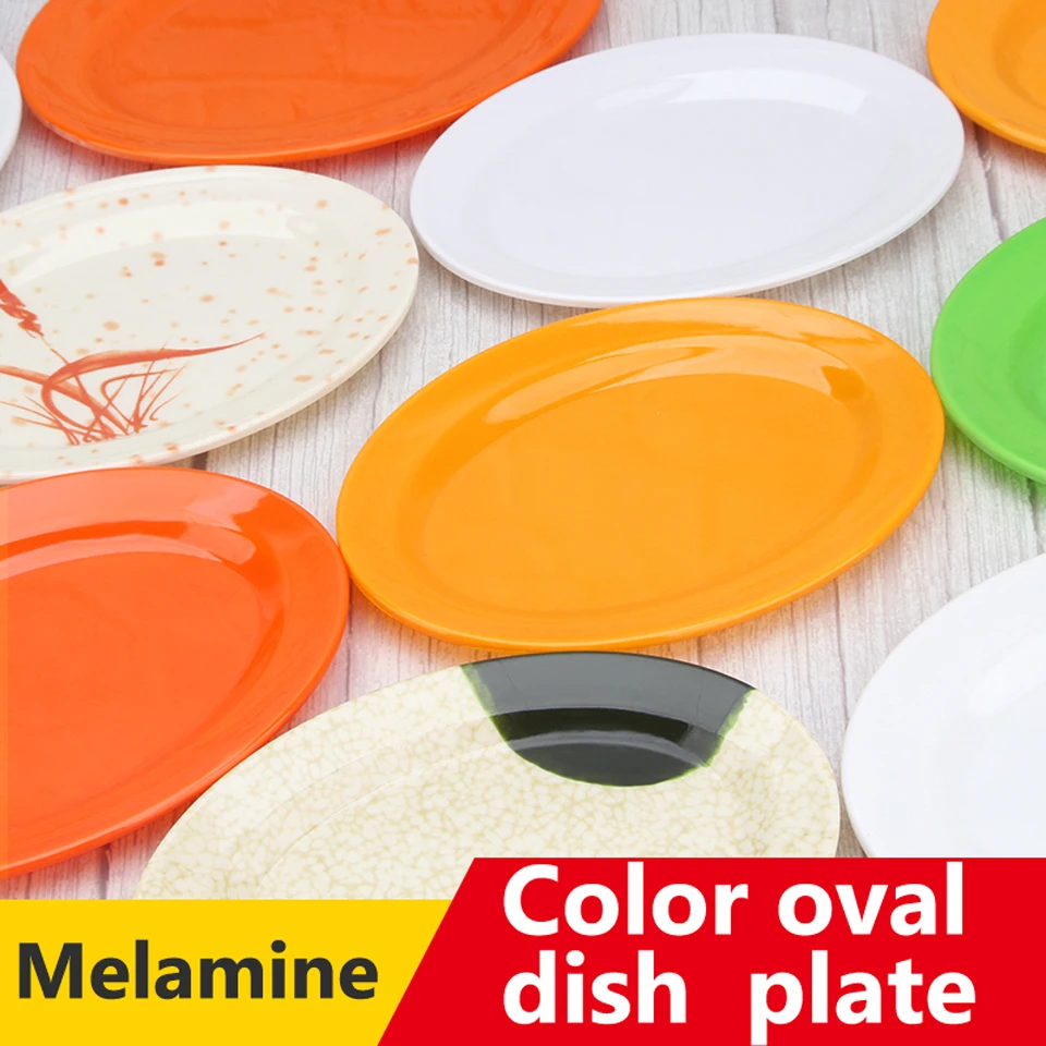 Thickened BBQ Grilled Skewers Plate Melamine Oval Snack Plastic Plate Restaurant Pasta Plate Commercial Seafood Fish Plate