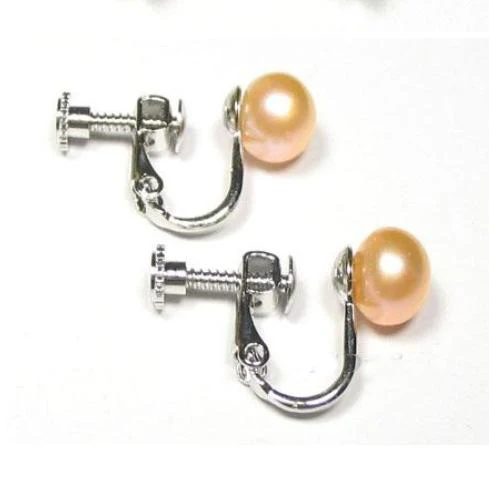 New Favorite Pearl Store Genuine 8-9mm Pink Color Real Freshwater Pearl 18K WGP Screw Clip Earrings Party Perfect Lady Gift