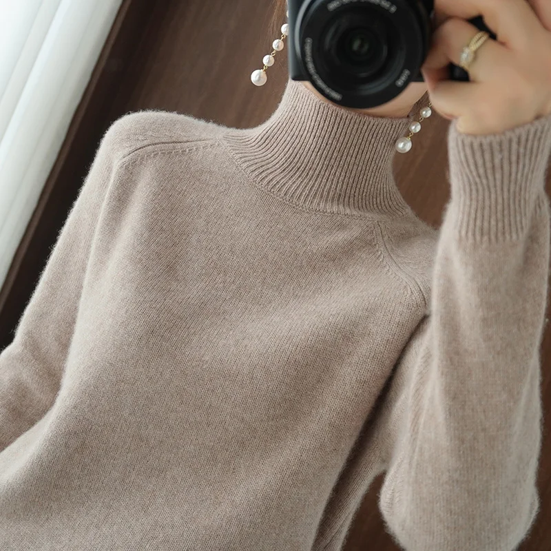 Winter New Solid Color Cashmere Women\'s Sweaters Turtleneck Pullover Knitted Sweater Women Bottoming Net Red All-Match Sweates