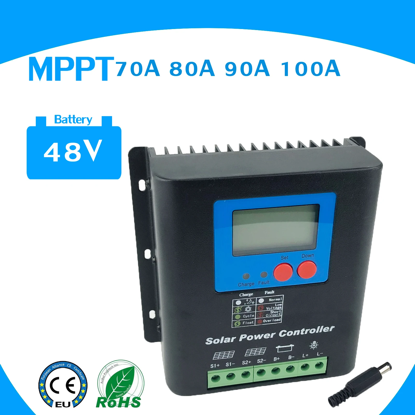 Controlador de carga Solar MPPT 70A 80A 100A 48V, regulador de cargador de batería para sistema de Control Solar