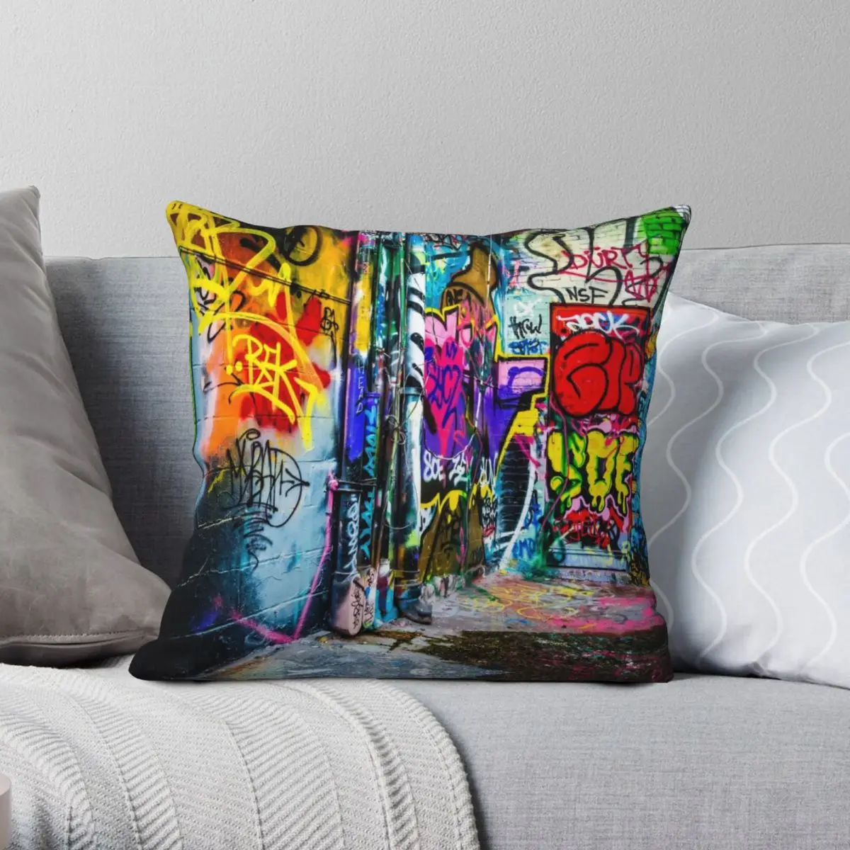 Street Art Square Pillowcase Polyester Linen Velvet Pattern Zip Decor Pillow Case Car Cushion Cover 45x45