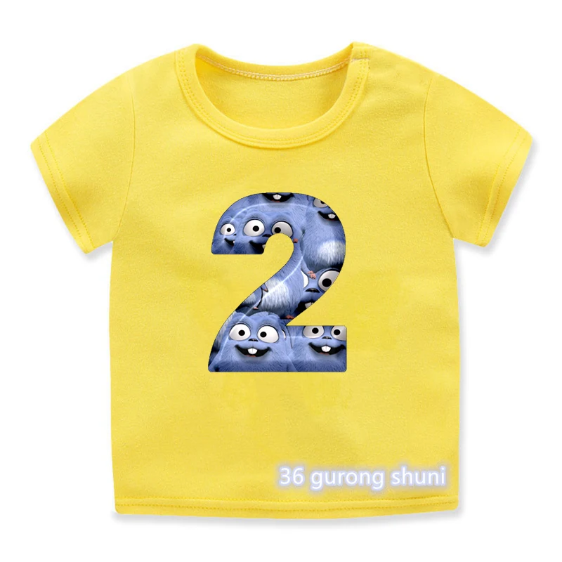 Funny Grizzly Bear Lemming Cartoon 2-9 Number Print Kids T Shirt Children Happy Birthday Present Clothes Boys/Girls T-Shirt