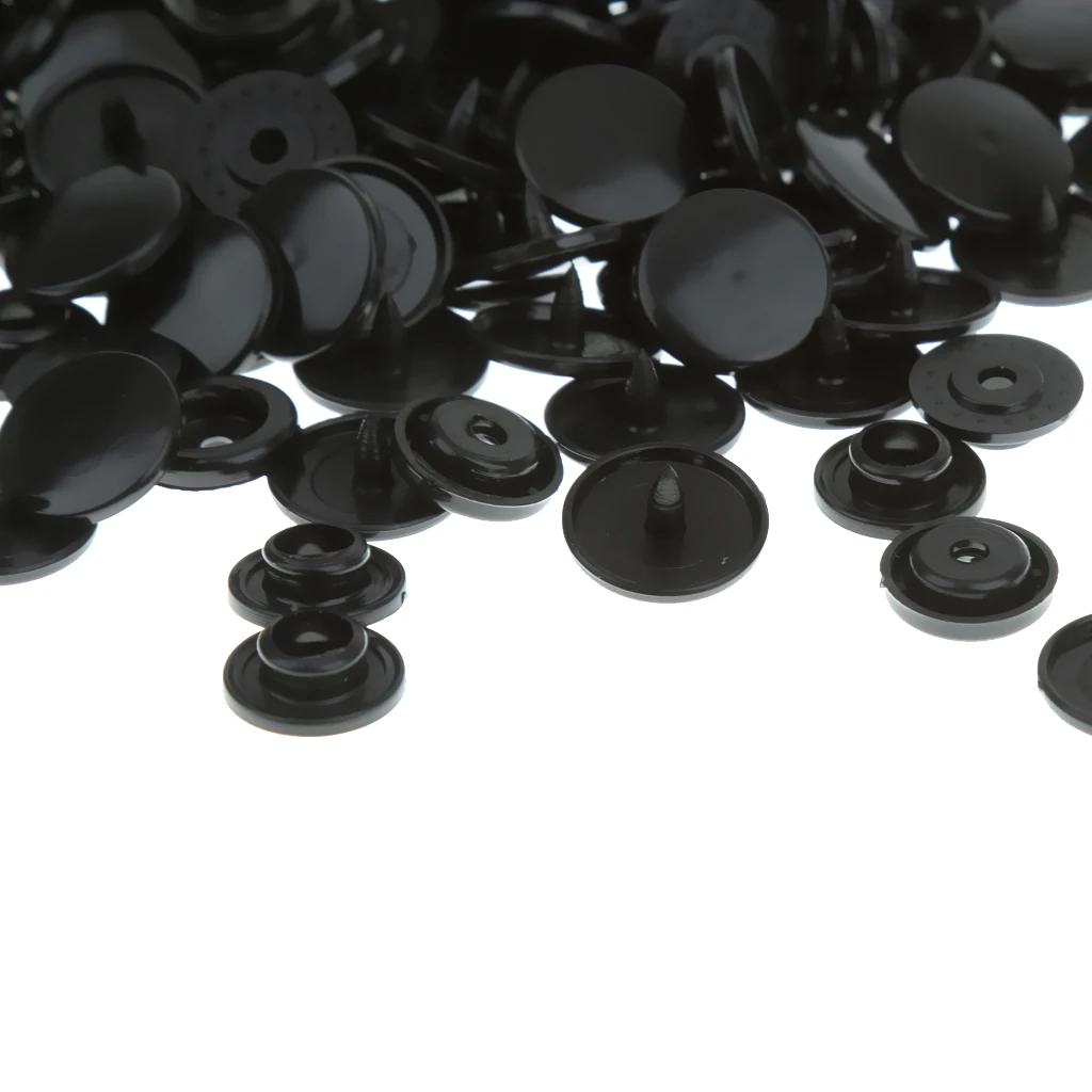 100 Sets Black Resin Snap Buttons Plastic Snaps Fasteners Press Studs Size T5 Caps 12mm