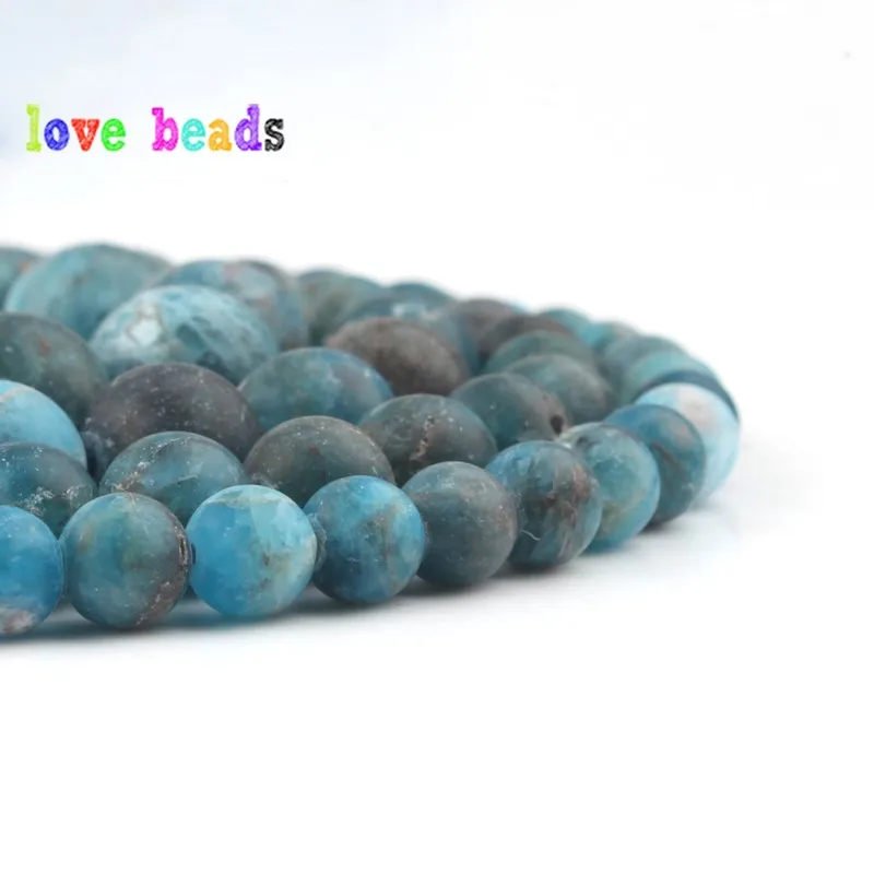 AA+ Natural Blue Apatite Stone Beads Dull Polish Matte Gems Stone Round Bead for jewelry Making DIY Bracelet Necklace 15\'\'Strand