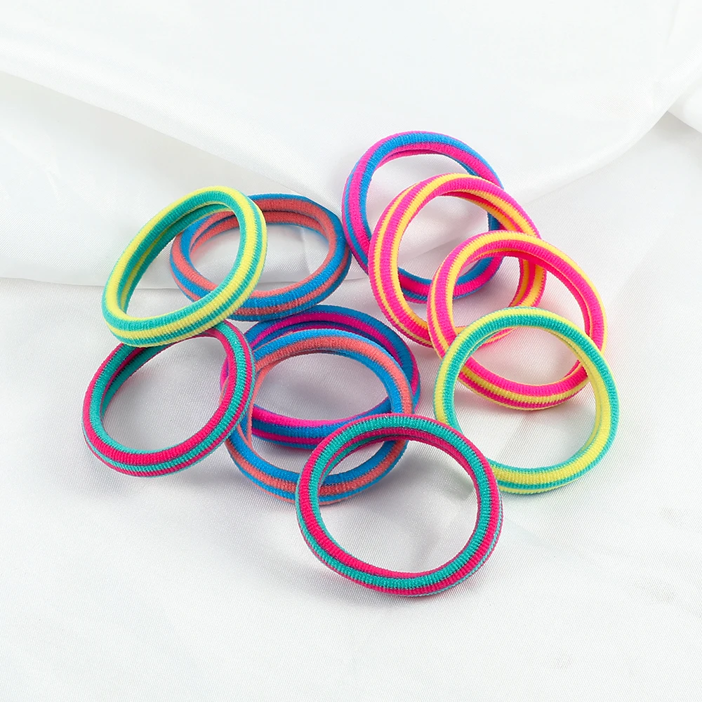 5Pcs/Set Fluorescent Series Colorful Stripe Hair Rope Children Baby Girl Candy Rubber Hair Bands Lovely Cartoon Solid Scrunchies