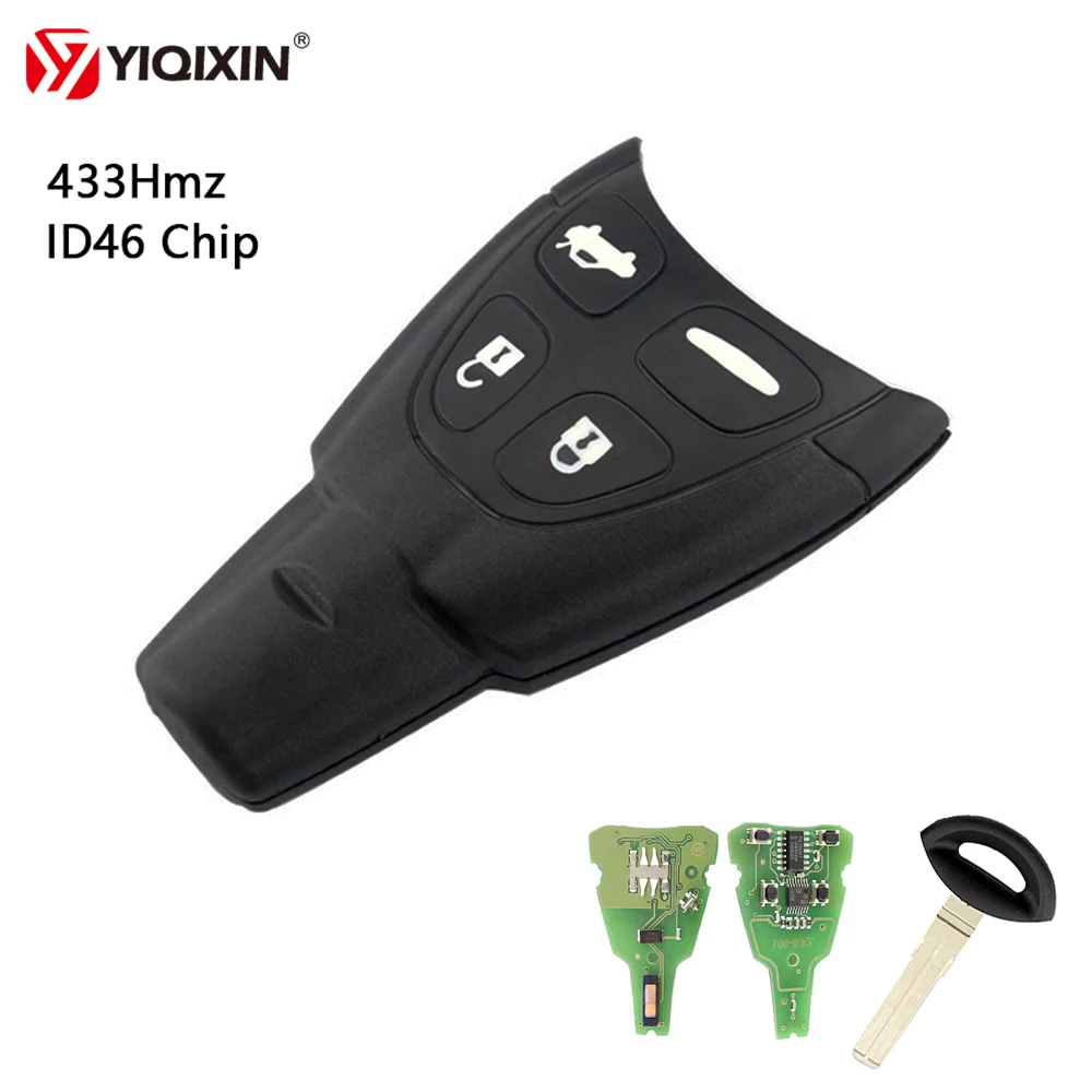 

YIQIXIN 4 Buttons Replacement Remote Key Soft Rubber Button Smart Key For Saab 93 95 2003-2010 LTQSAAM433TX 433Mhz ID46 PCF7946