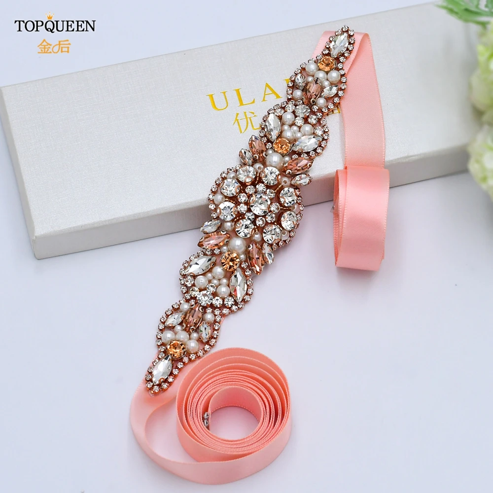 TOPQUEEN S426 luxury Rose Gold Wedding Belts Rhinestone Belts for Women Pearl Wedding Sashes Formal Gown Jeweled Ladies Belt