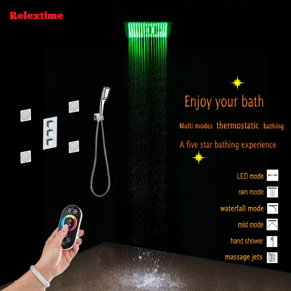 

Nozzle Glow Embed Ceiling Rainfall Shower Set Massage Spray Mist Bathroom 5 Way Concealed Install Thermostatic Shower Faucet Tap