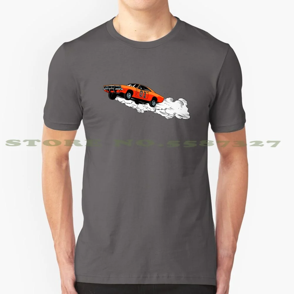 The Road Avenger 100% Cotton T-Shirt Of Hazzard General Lee Charger Muscle Tv Show Series Film Racing Outlaw Pursuit Stunt Jump