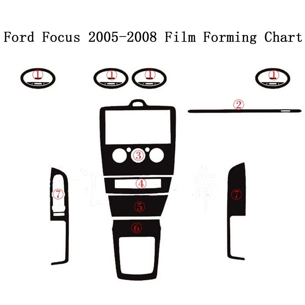 For Ford Focus 2005-2008 Interior Central Control Panel Door Handle 3D/5D Carbon Fiber Stickers Decals Car Styling Accessorie