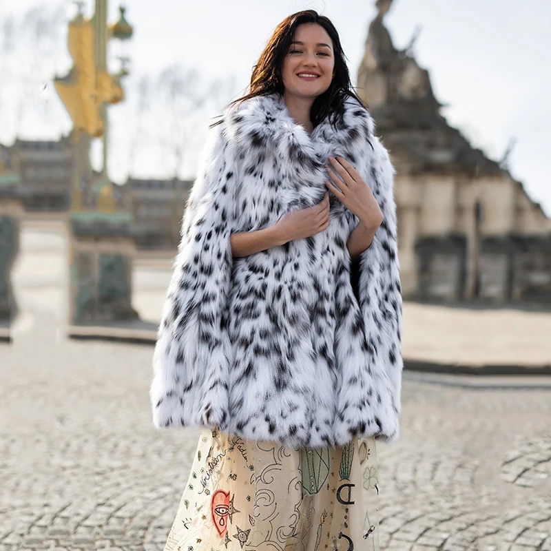 Ftangaiur Winter US Imports Of Pure White Lynx Cat Bobcats LYNX  Natural Fur Cloak Coats Women Medium Real LYNX Fur Coats