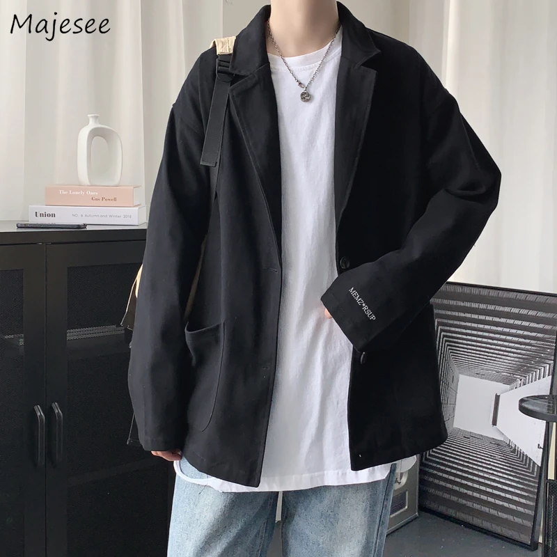 

Men Jackets Vintage Japanese Single Breasted Oversized Coats Distressed BF Handsome M-3XL Simplicity Outerwear Harajuku Jacket