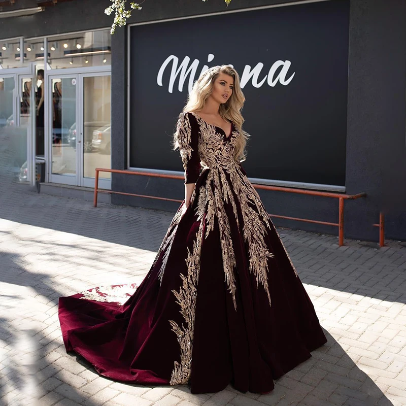 Style Party Wear New Fancy Long Dress Red Lace Mermaid Evening Dress With  Long Sleeves And