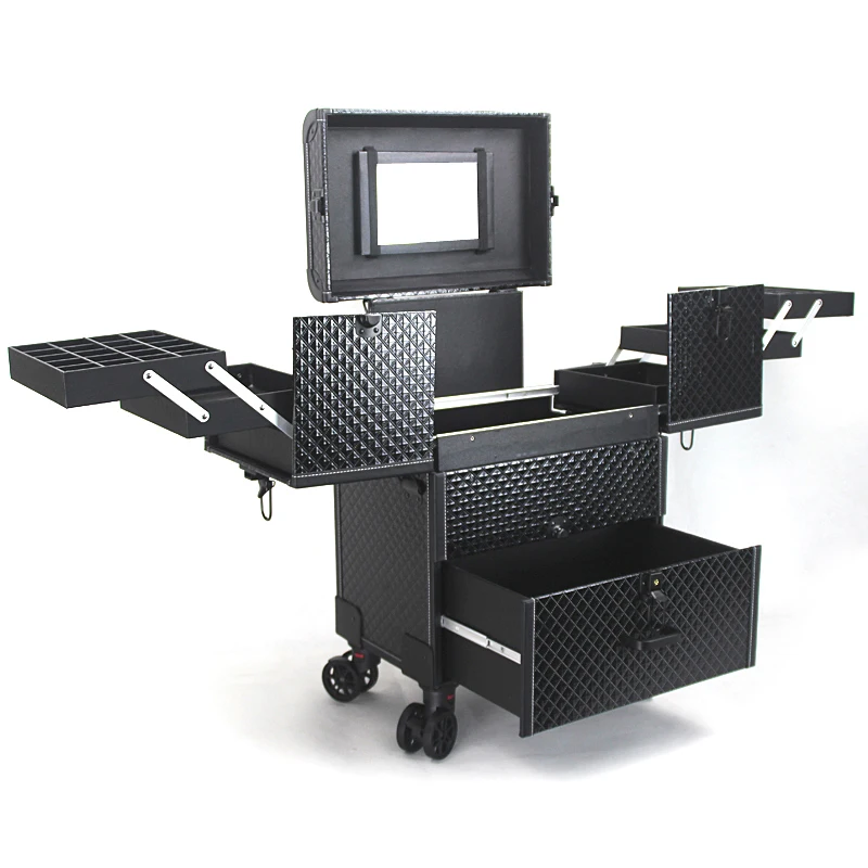 Большая многослойная профессиональная тележка для косметического багажа с замком для макияжа, ящик для хранения инструментов для татуировки ногтей