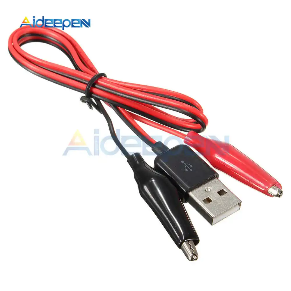 Alligator Test Clips Clamp to USB Male Connector Power Supply Adapter Wire 60cm