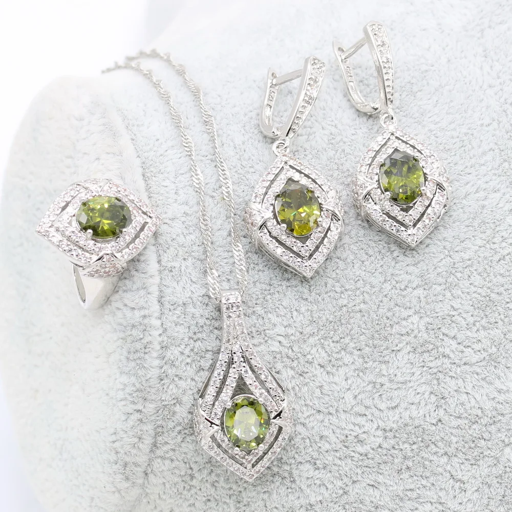 XUTAAYI Green 925 Silver Wedding Jewelry Sets Earrings For Women Luxury Jewelry Bracelet Rings Bridal Pendant Necklace Set