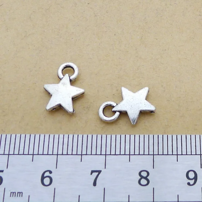 50 Pieces/lot  9x12mm Antique Silver Color Star Charms DIY Necklace Bracelet Pendant Handcraft Jewelry