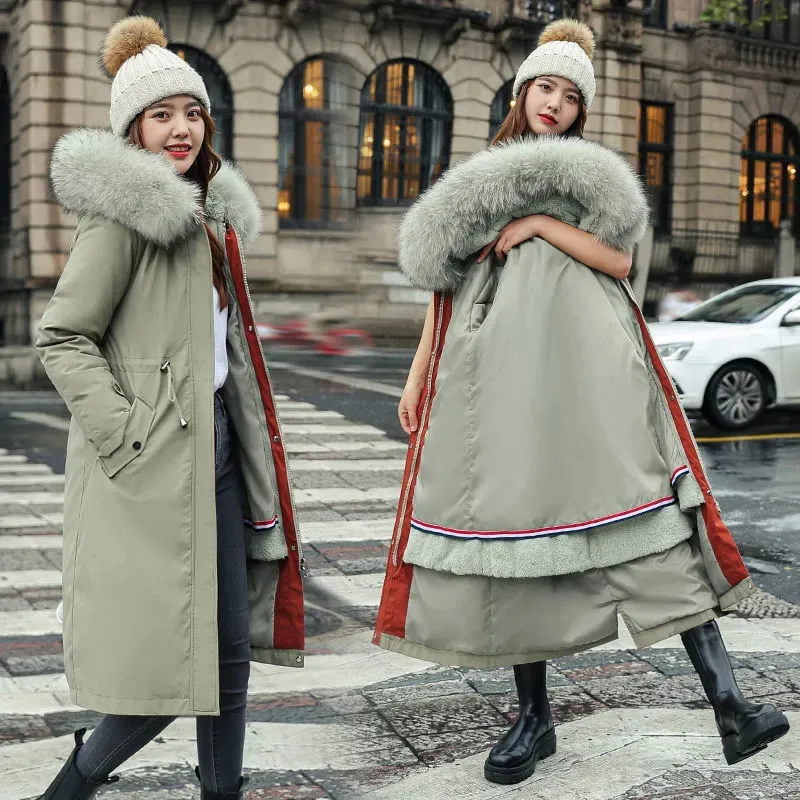 2022 novas mulheres jaqueta de inverno longo casaco casual parkas removível forro de pele com capuz parka algodão engrossar casaco quente mujer casacos