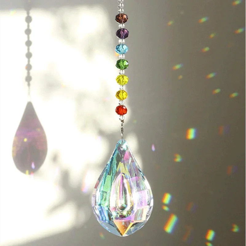 1 pz colorato goccia d'acqua cristallo prisma ciondolo arcobaleno lampadario pendente decorazione perlina di cristallo tenda pendente decorazione auto