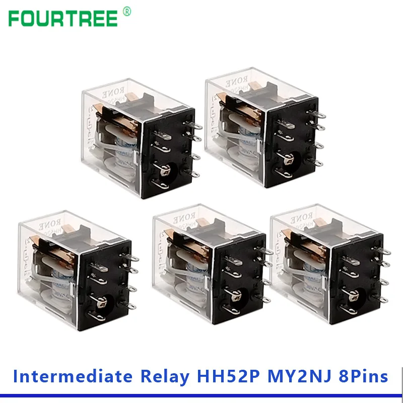 5Pcs Intermediate Relay HH52P MY2NJ Coil General DPDT Mini Electromagnetic Relay Switch With LED 8 Pins AC 110V 220V DC 12V 24V