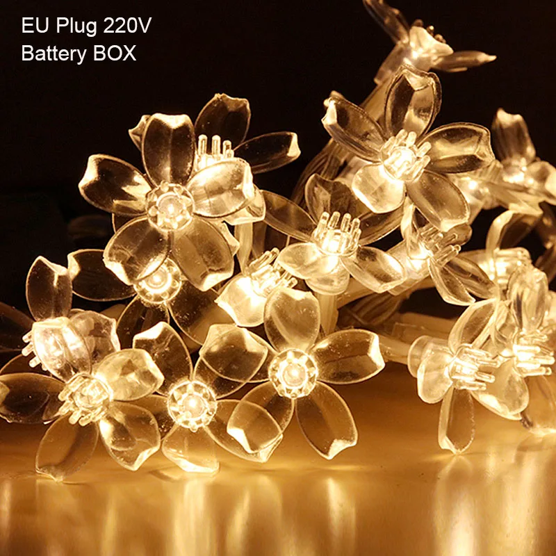 Cherry Blossom Flower Garland Battery Powered LED String Fairy Lights Crystal Flowers For Indoor Wedding Christmas Decors Purple