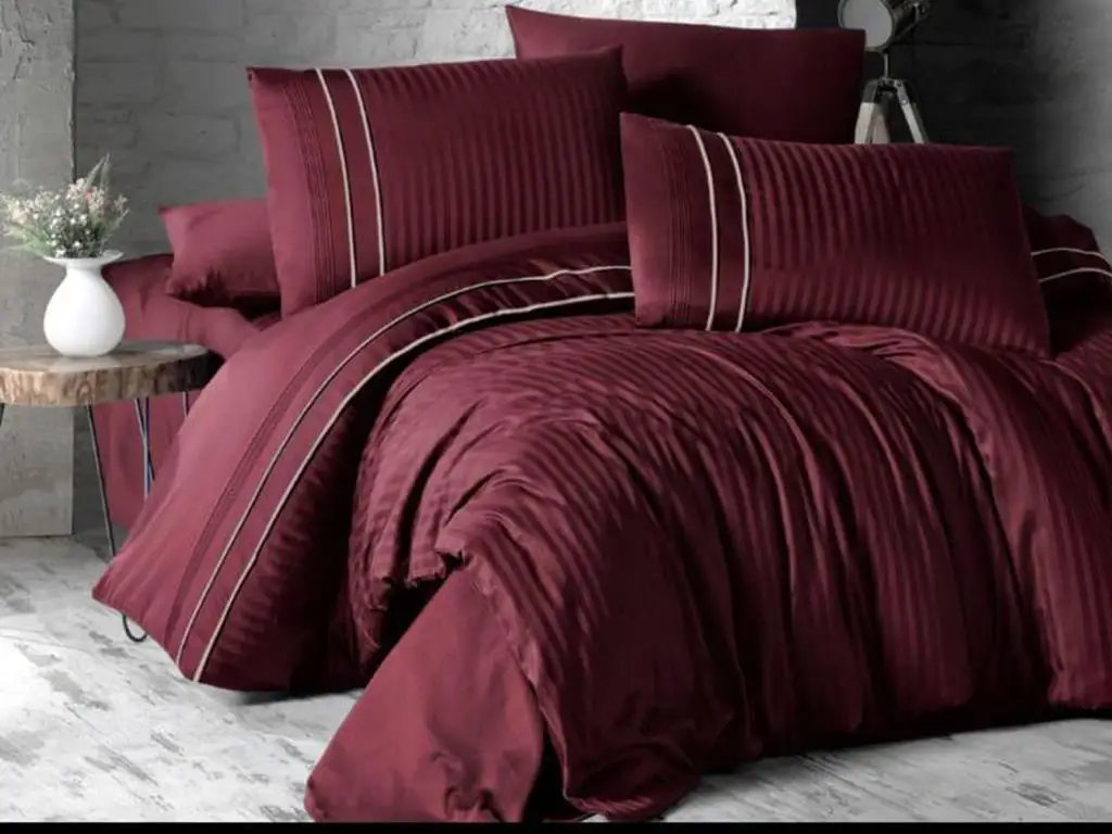 Land Of dowry Stripe Style Cotton Satin Double Duvet cover set Burgundy