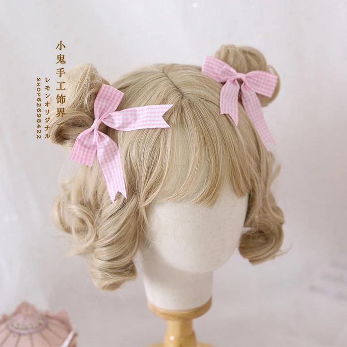 Japanese Lolita Rabbit Ear Lolita Sweet Ci KC Pink and White Plaid Edge Clamp Headband May Be Gingerbread House AP Sweet