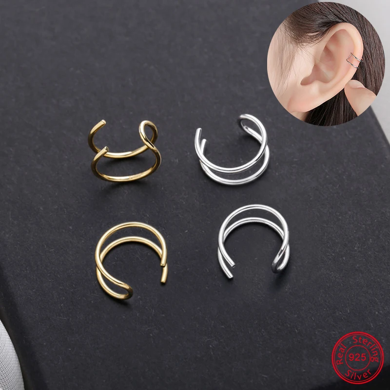 

ZEMO 2pcs/lot 925 Sterling Silver Ear Cuff For Women Men 4 Colors Adjustable Clip Earrings No Piercing Fake Cartilage Jewellery