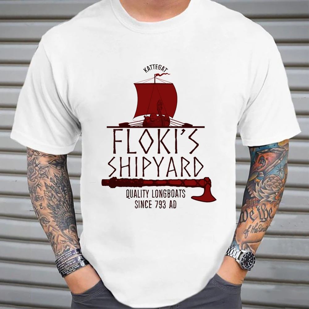 100% Cotton Floki\'s Shipyard Tshirt Vikings T Shirts Protagonist of Vikings Ragnar Lothbrok Hip Hop Summer Top Tees
