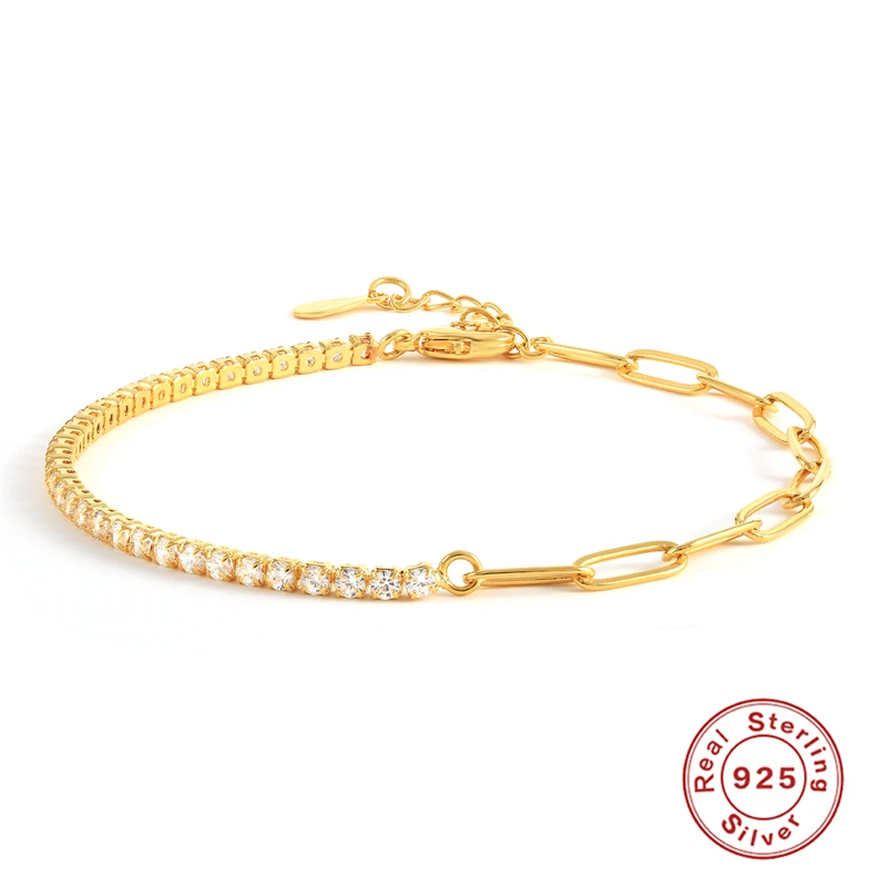 CANNER S925 Gold Plated Bracelets for Women Sterling Silver Round Crystal Zircon Bangles Bracelet on Hand Chain Luxury Jewelry