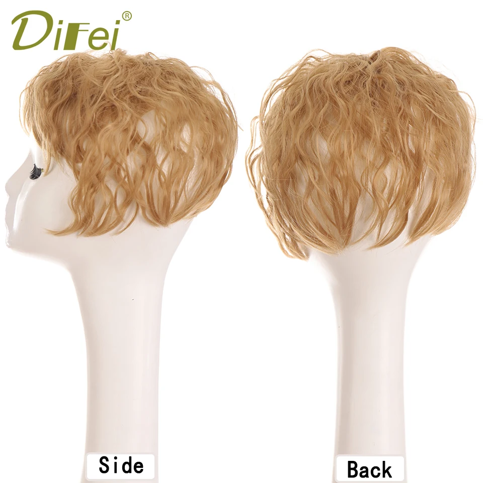 DIFEI Short Curly Wig With Bangs Natural Extensions Hairpieces Heat Resistant Fiber For Women's Synthesis Wigs Cover Gray Hair