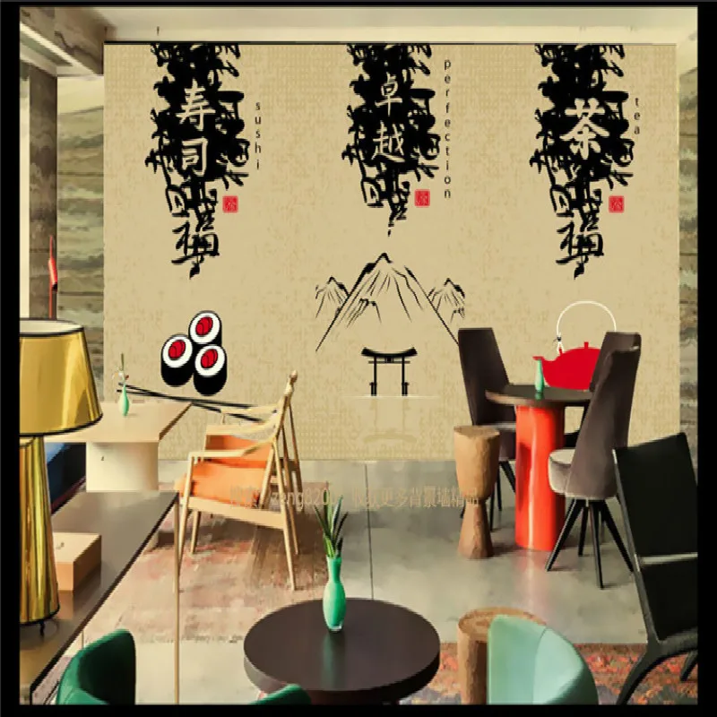 Custom 3D Retro  Japanese Style Restaurant Wall Paper Sushi Cuisine Restaurant Tea Room Industrial Decor Mural Wallpaper 3D