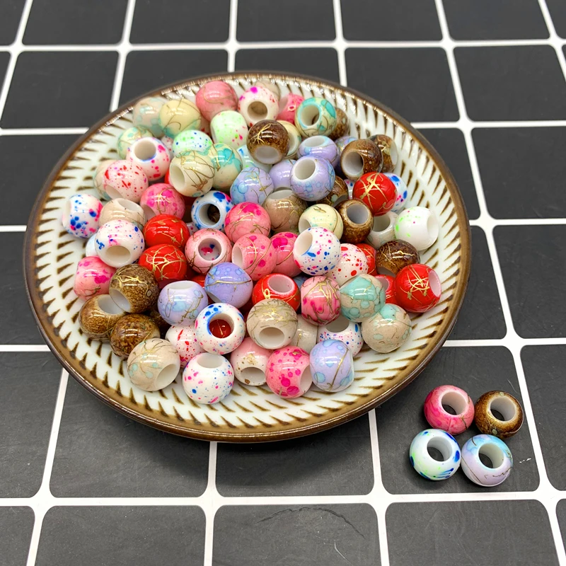 50pcs/lot 10x8mm Acrylic Printing Stripe Spacer Beads Big Large Hole Beads For DIY Jewelry Making