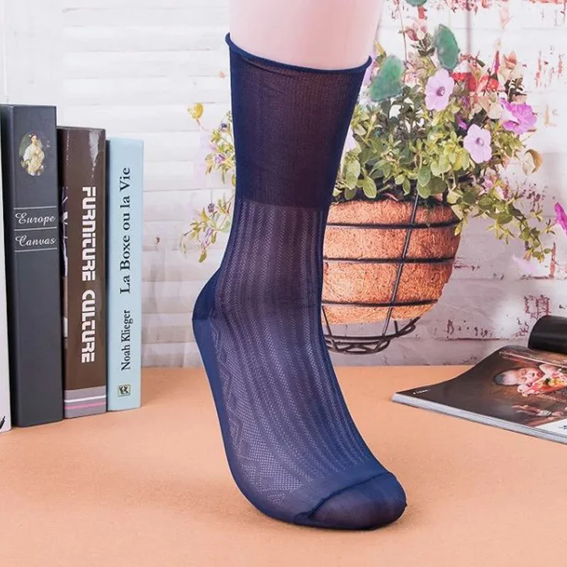 10 Pairs/Lot Man Fathers Short Socks Nylon Solid Striped Breathable Loose Elastic Vintage Party Dress Long Socks EU39-46