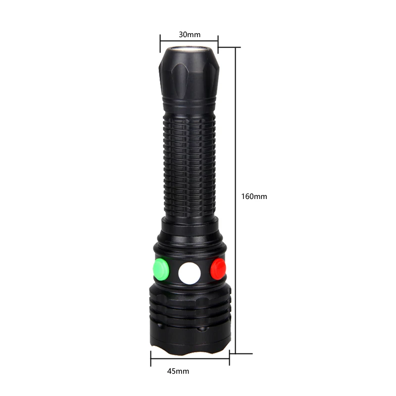 2020 New 3 Color Signal Flashlight Powerful 300 LM LED Red/Green/White Light Torch With Magnet Base 18650 Lantern For Camping