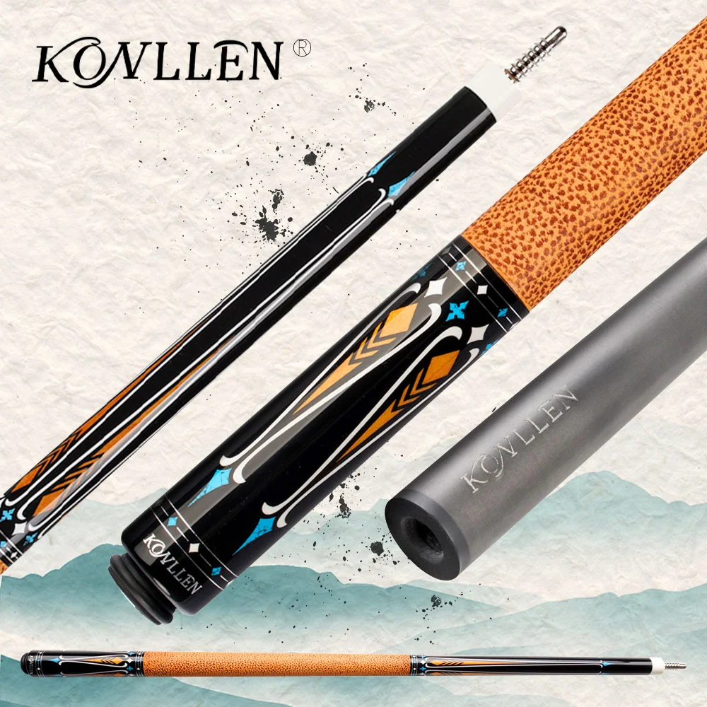 

KONLLEN Billiard Carbon Fiber Pool Cue Stick 12.5mm Tip 3*8/8 Joint Pin Professional Taper Leather Grip Billar Kit with Case