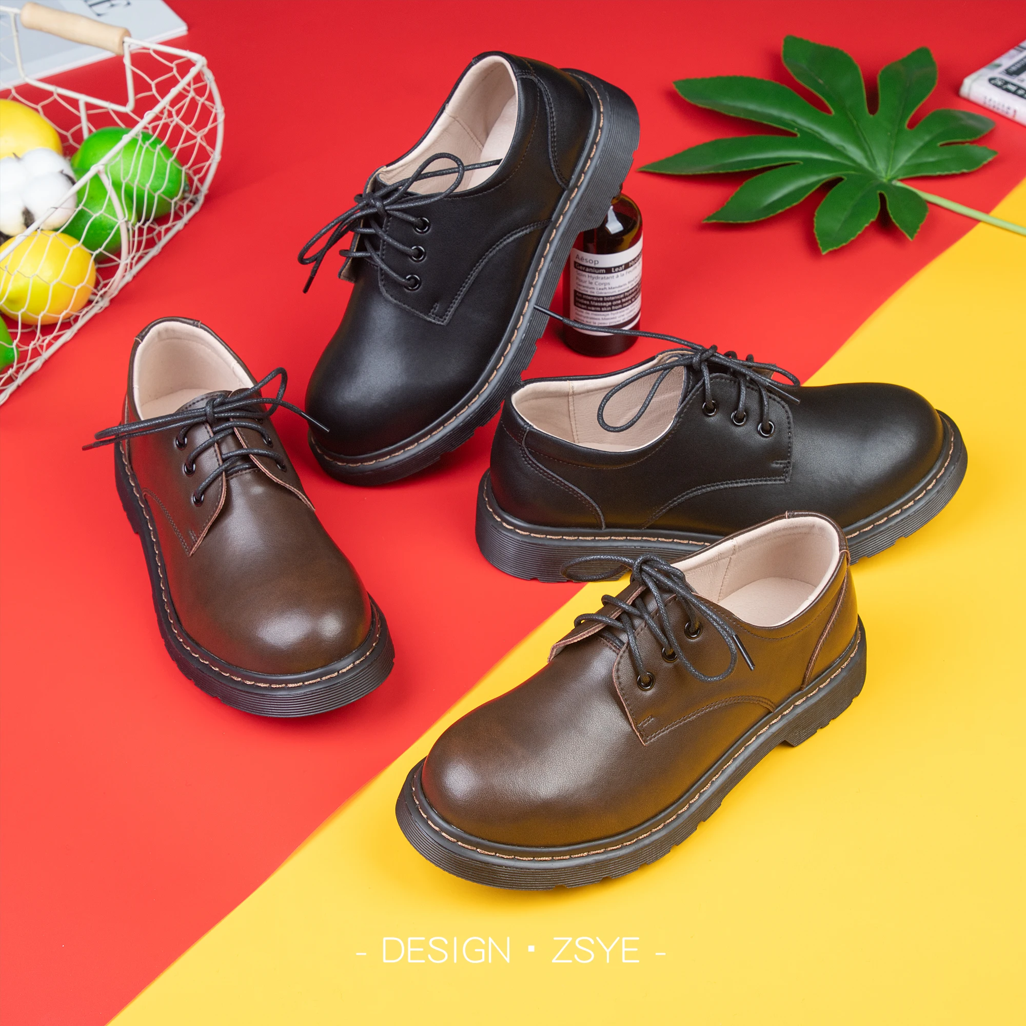 

small leather shoes retro Sen female English pastoral style students' college brown and black lace 009 sweet jk shoes