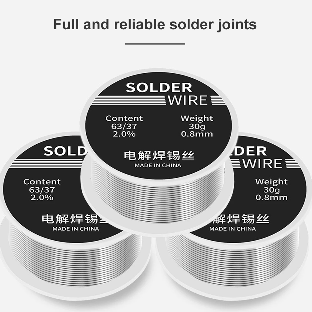 30g Welding Solder Wire High Purity Low Fusion Spot 0.8mm Rosin Soldering Wire Roll No-clean Tin BGA Welding Electronics 2% Flux