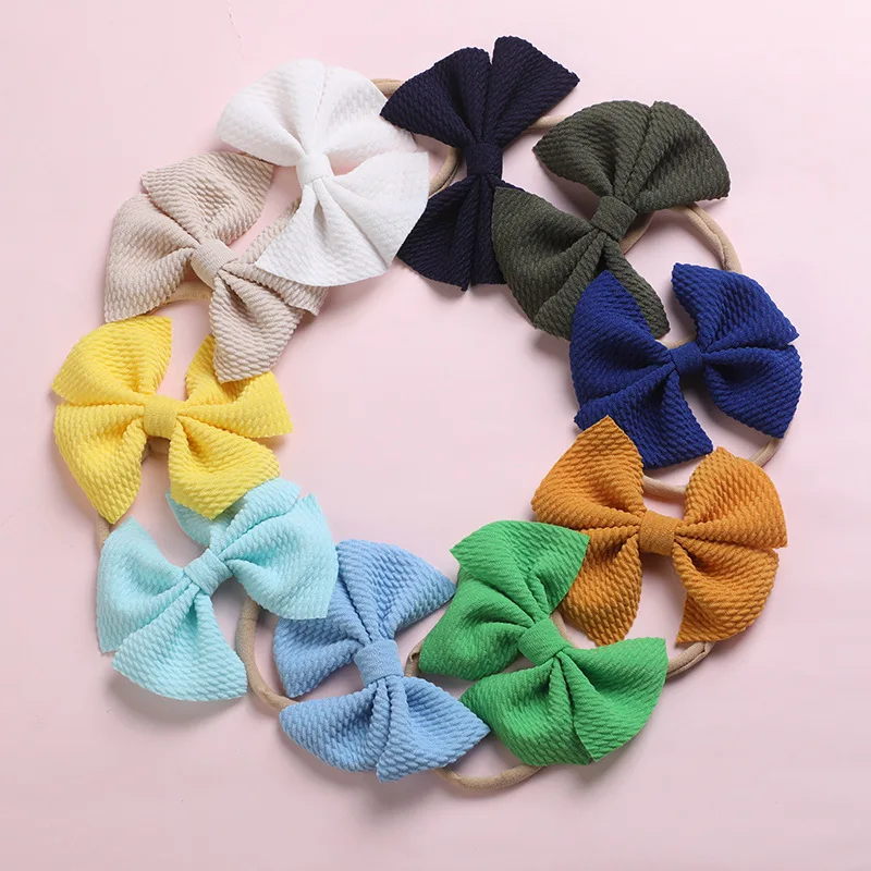 

20pc/lot 2020 New 4" Solid Waffle Texture Hair Bows with/without Nylon Headband or Clips For Girls Kids Hair Accessories