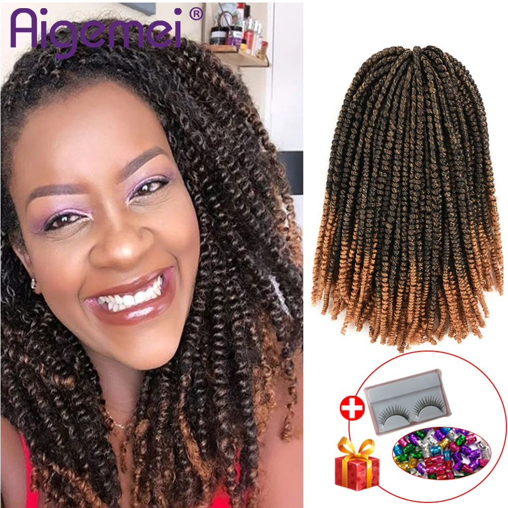 Aigemei Nubian Twist thin spring twist Crochet Hair Braids  Hair-Extensions Low Temperature Flame Retardant Synthetic Fiber