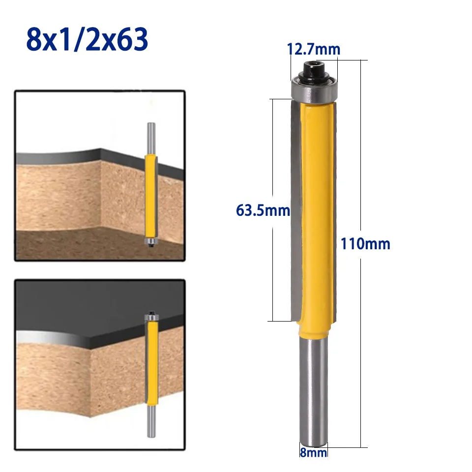 3 Pcs 8mm Shank 1/2  Flush Trim Router Bit Drills with Top Bearing for Wood Tungsten Carbide Tipped Milling Cutter Carving