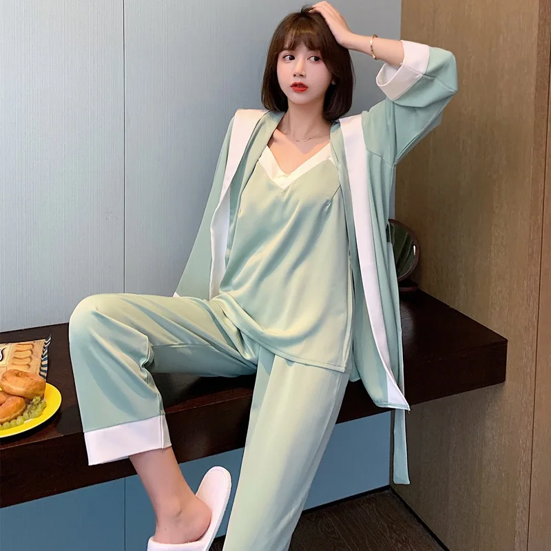 

Home service net red pajamas hot style ladies thick nightgowns warm sexy robe hooded sweet three-piece suit nightwear pijamas