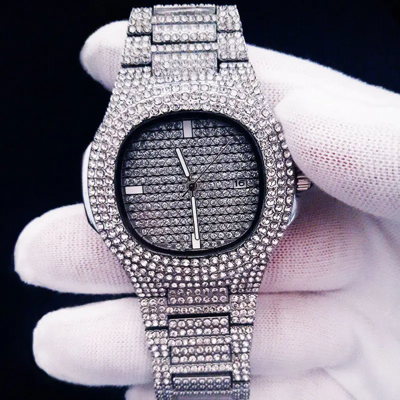 Watches for Men\'s Iced Out Diamond Watch Quartz Rhinestone Cuban Watches Hiphop Rock Watches Clock Gifts Wholesale Relogio Reloj