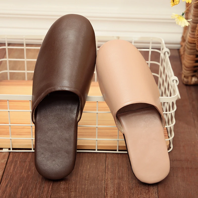 Sheepskin Couple\'s Autumn/Spring Home Slippers Japan Style Genuine Leather Anti-Slip Indoor Slippers for Men and Women