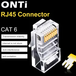 ONTi-RJ45 CAT6 Connector, 8P8C Modular Plug Ethernet Cable Head, 1Gbps Gigabit Network Crimp, Crystal Head RJ45 Connector, 50P