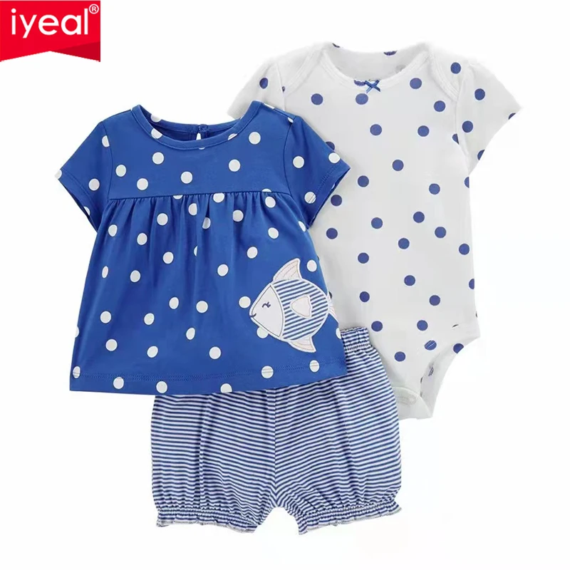 

IYEAL New Fashion Summer Baby Girl Clothes Set Cotton Sleeveless Tops T-Shirt + Rompers + Lantern Shorts 3PcsToddler Outfits