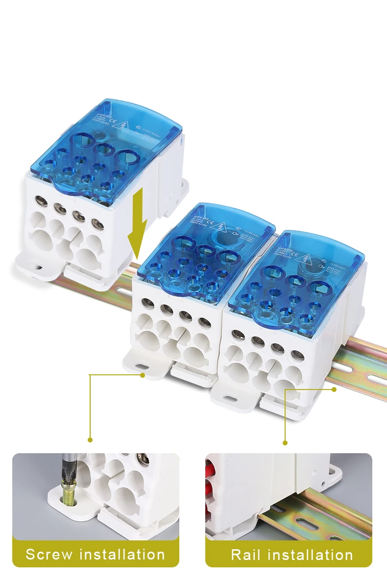 UKK80A Einpolige Splitterbox mit mehreren Ausgängen, Abzweigleitung, DIN-Schienen-Klemmenblöcke, Hochstrom-Universal-Drahtverbinder-Anschluss – Detail 6